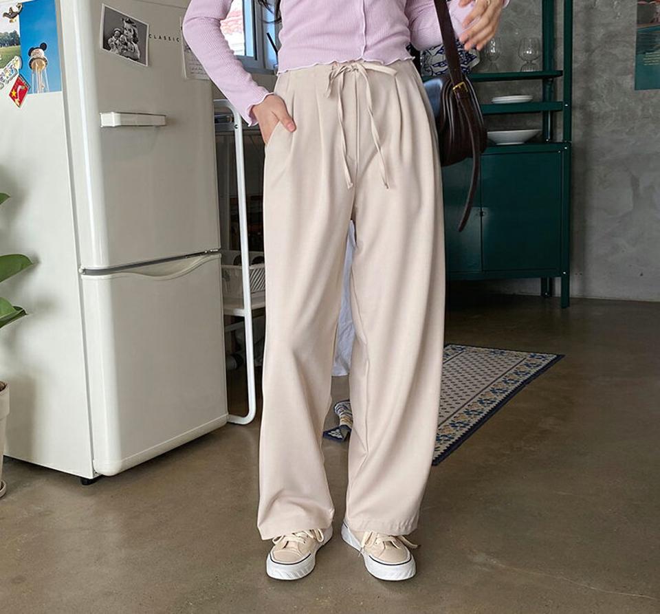 ウエストストリングスラックス・全3色・t63166 レディース 【pt】【韓国 ファッション ボトムス パンツ ロング ロングパンツ バックゴム ストリング スラックスパンツ ワイド ルーズ ゆったり 10分丈 十分丈 カジュアル デイリー 秋 冬】【NIJU】