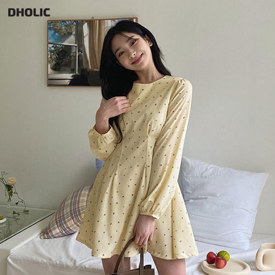 フローラルミニワンピース・全3色・t63144 レディース 【ops】【韓国 ファッション ワンピース ミニ ミニワンピース カジュアル デイリー ラウンドネック ガーリー フレアワンピース フローラル 花柄 フラワー パターン 細身 秋 冬】【NIJU】【fw】