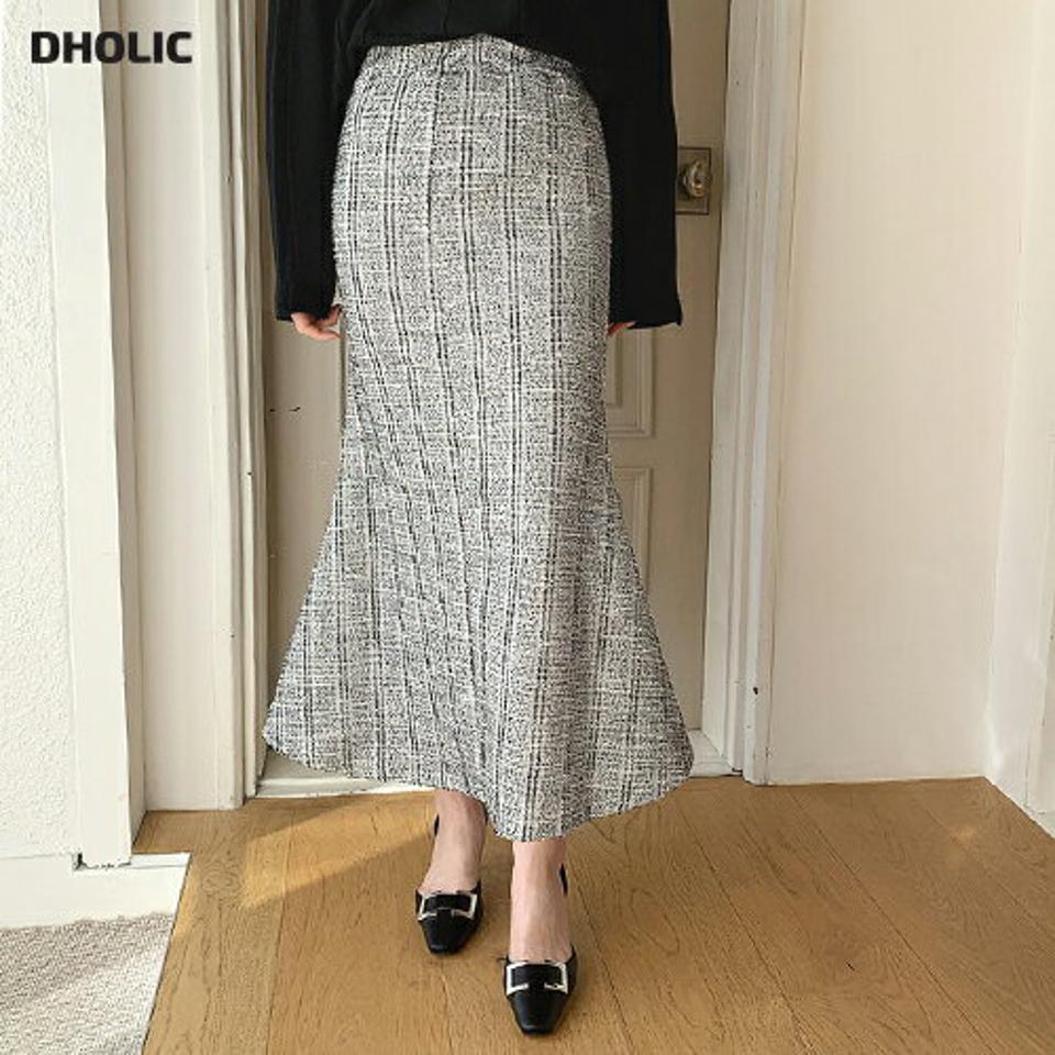 マーメイドツイードスカート・全2色・b67003 レディース 【sk】【スカート ロング ロングスカート マーメイドスカート ツイード フェミニン 大人 シック 高級感 ウエストゴム 秋 冬 韓国 ファッション】【ハイホリHIHOLLI】
