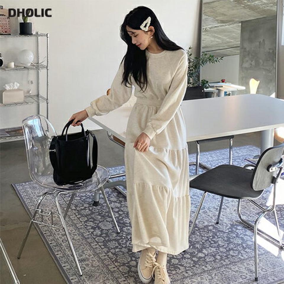 ラグランティアードワンピース・全3色・b63162 レディース 【ops】韓国ファッション ワンピース ロングワンピース カジュアル スウェット かわいい ラグランスリーブ ルーズ ティアード 体型カバー 秋 冬 NIJU