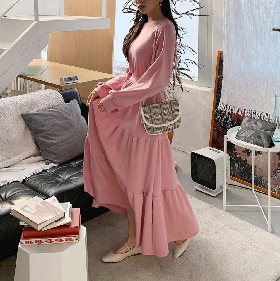 ラグランティアードワンピース・全3色・b63162 レディース 【ops】韓国ファッション ワンピース ロングワンピース カジュアル スウェット かわいい ラグランスリーブ ルーズ ティアード 体型カバー 秋 冬 NIJU