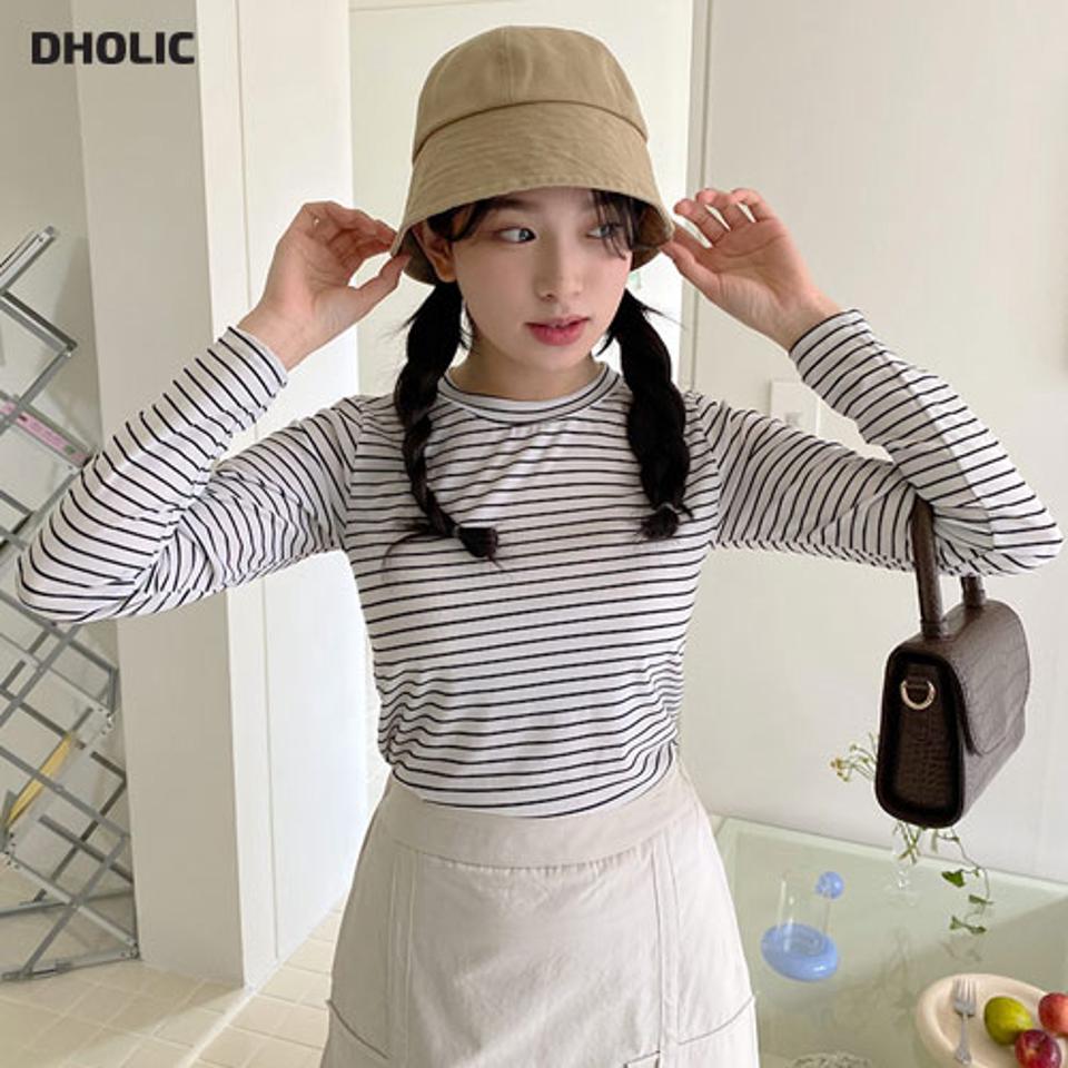 ラウンドボーダーTシャツ・全4色・t63204 レディース 【tops】【韓国 ファッション トップス Tシャツ 長袖 ラウンドネック リブ スリム フィット 体型カーバー 細身 ボーダー パターン ストライプ ゆったり デイリー カジュアル 秋 冬】【NIJU】【BT】