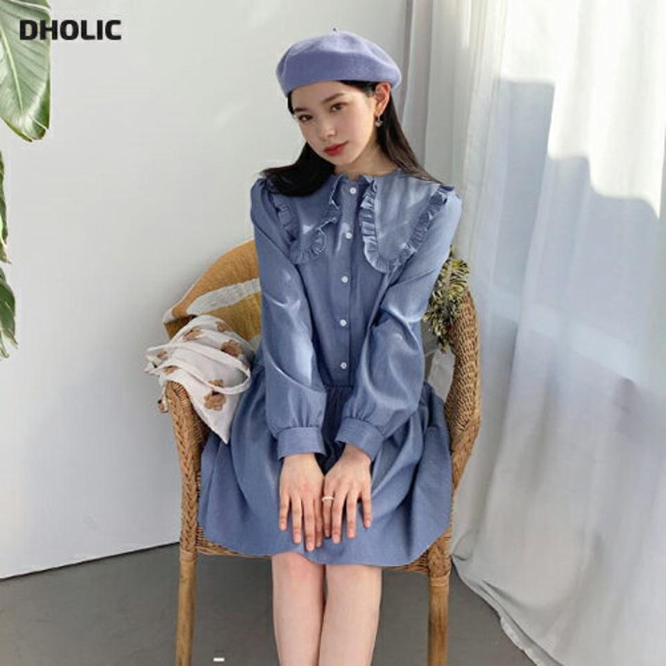 ビッグカラーミニワンピース・全3色・t63161 レディース 【ops】【韓国 ファッション ワンピース ミニ ミニワンピース カジュアル フリルカラー ガーリー 体型カバー ルーズフィット ギャザー 細身 秋 冬】【NIJU】