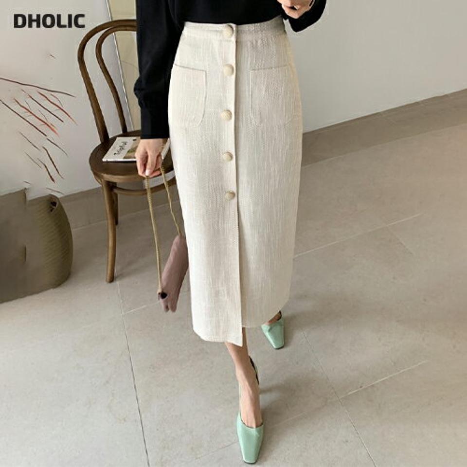 ボタンポイントツイードスカート・全2色・b67040 レディース 【sk】【スカート ロング ロングスカート ツイード 大人 高級感 オフィスカジュアル スリット 秋 冬 春 韓国 ファッション】【ハイホリHIHOLLI】