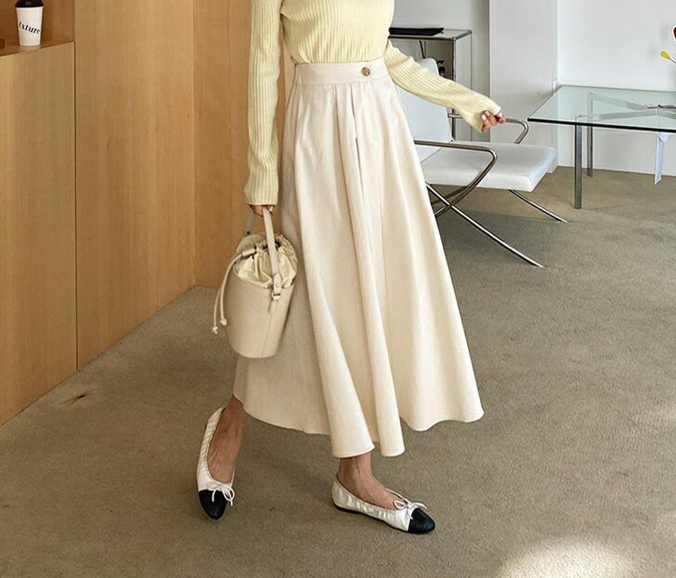フレアスカート・全3色・t61624 レディース 【sk】【韓国 ファッション ボトムス スカート ロング ロングスカート Aライン コットン フレア ボリューム カジュアル 体型カバー フェミニン デイリー 秋 冬】