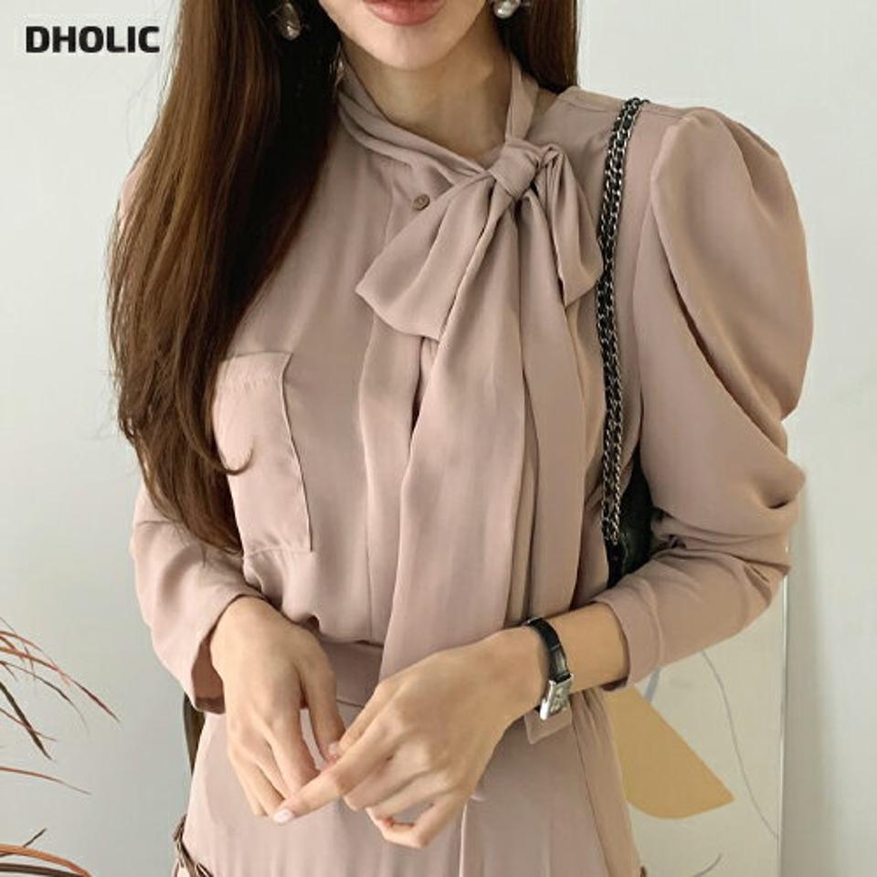 リボンブラウス・全3色・t66997 レディース 【bl】【トップス ブラウス 長袖 リボン りぼん フェミニン シンプル かわいい 可愛い 大人 秋 冬 韓国 ファッション】【ハイホリHIHOLLI】