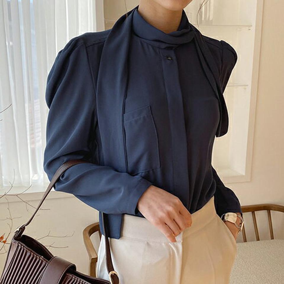 リボンブラウス・全3色・t66997 レディース 【bl】【トップス ブラウス 長袖 リボン りぼん フェミニン シンプル かわいい 可愛い 大人 秋 冬 韓国 ファッション】【ハイホリHIHOLLI】