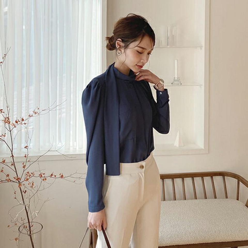 リボンブラウス・全3色・t66997 レディース 【bl】【トップス ブラウス 長袖 リボン りぼん フェミニン シンプル かわいい 可愛い 大人 秋 冬 韓国 ファッション】【ハイホリHIHOLLI】