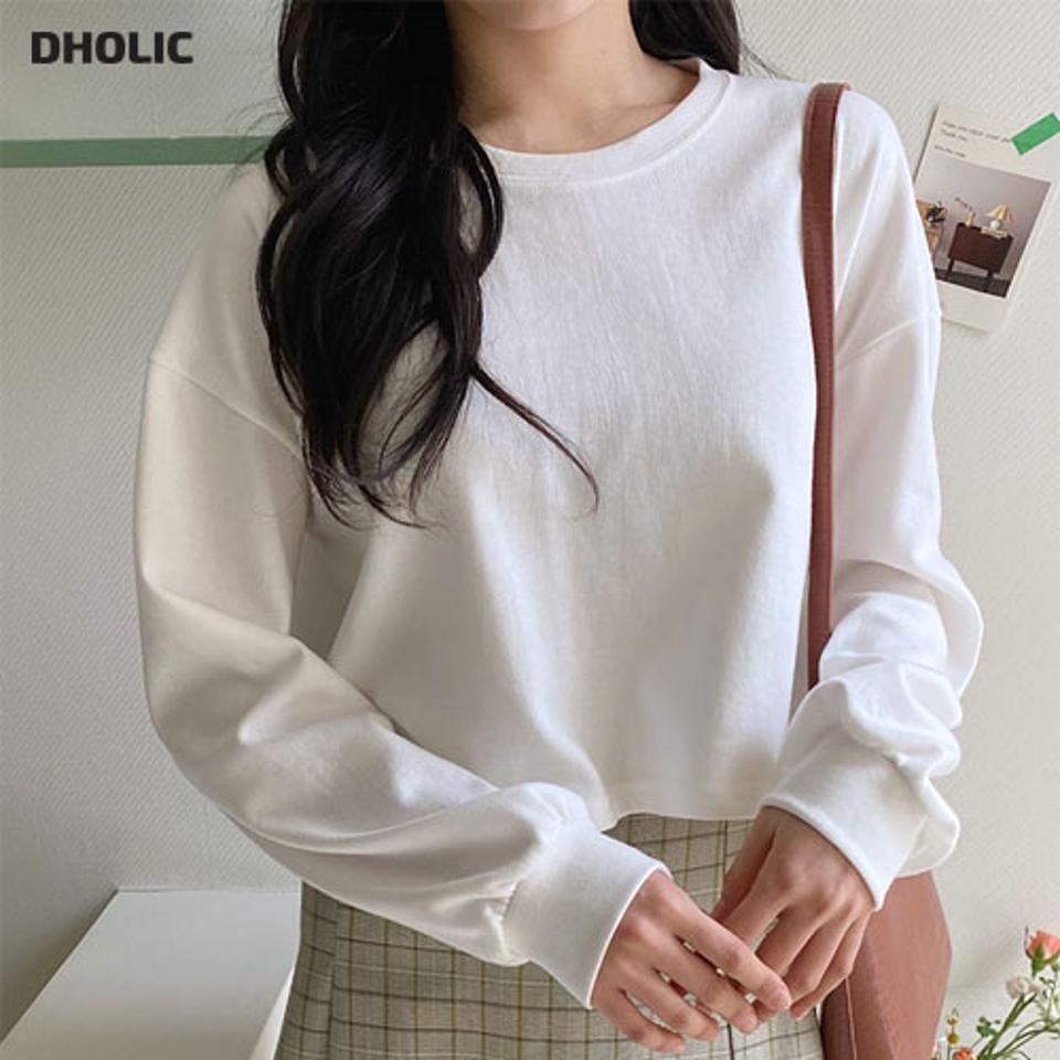 ラウンドクロップドネックスウェット・全5色・b63205 レディース 【tops】【韓国 ファッション トップス Tシャツ 長袖 ラウンドネック ラフ クロップド スウェット ショート ルーズ ゆったり デイリー カジュアル 体型カーバー 秋 冬】【NIJU】