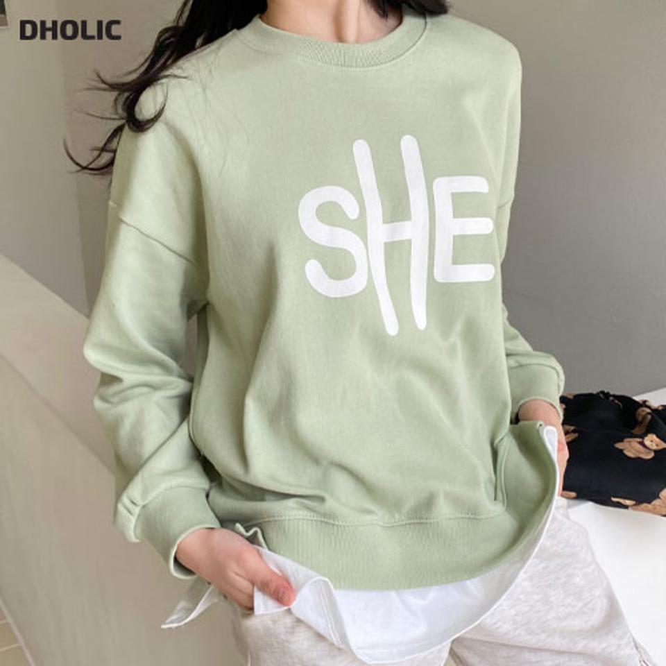 レイヤード調ロゴスウェット・全4色・b63150 レディース 【tops】【韓国 ファッション トップス Tシャツ 長袖 ラウンドネック ロゴ ラフ スウェット ルーズ ゆったり デイリー カジュアル 体型カーバー 秋 冬】【NIJU】【BT】