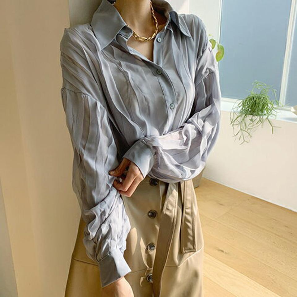 ウェーブディテールシャツ・全3色・t67100 レディース 【bl】【トップス シャツ 長袖 ウェーブ フェミニン 可愛い かわいい 秋 冬 韓国 ファッション】【ハイホリHIHOLLI】