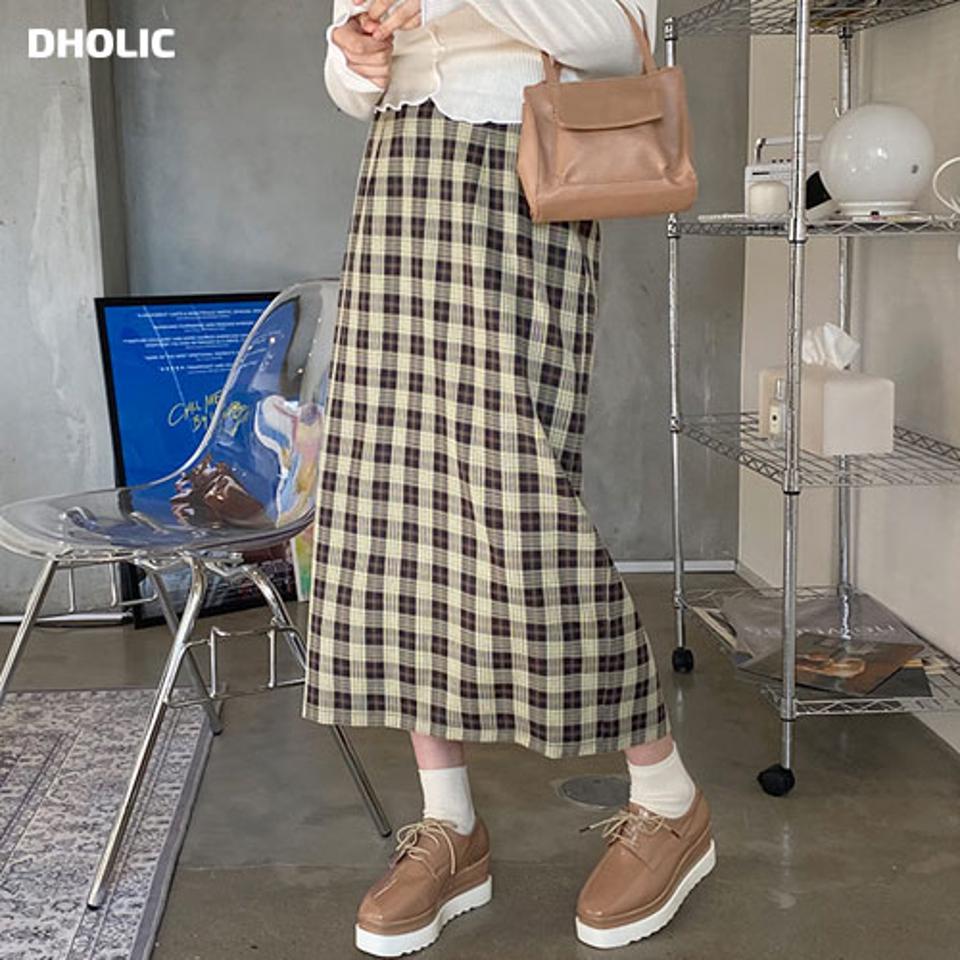 チェックHラインスカート・全4色・b63165 レディース 【sk】【韓国 ファッション ボトムス スカート ロング ロングスカート チェック パターン バックゴム サイドファスナー カジュアル 体型カバー シンプル デイリー 秋 冬】【NIJU】