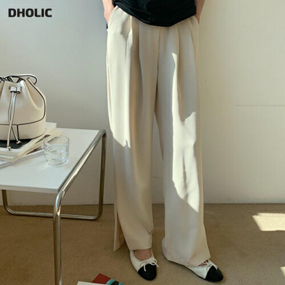 スリットワイドスラックス・全4色・t61628 レディース 【pt】【韓国 ファッション ボトムス パンツ スラックス ロング スリム ベーシック ワイド ツータック ハイウエスト 足長 細身 10分丈 十分丈 ストレート カジュアル 無地 秋 冬】