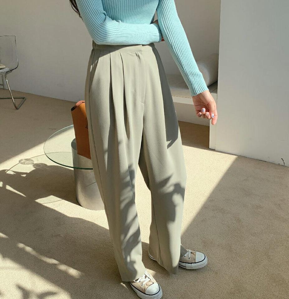 スリットワイドスラックス・全4色・t61628 レディース 【pt】【韓国 ファッション ボトムス パンツ スラックス ロング スリム ベーシック ワイド ツータック ハイウエスト 足長 細身 10分丈 十分丈 ストレート カジュアル 無地 秋 冬】