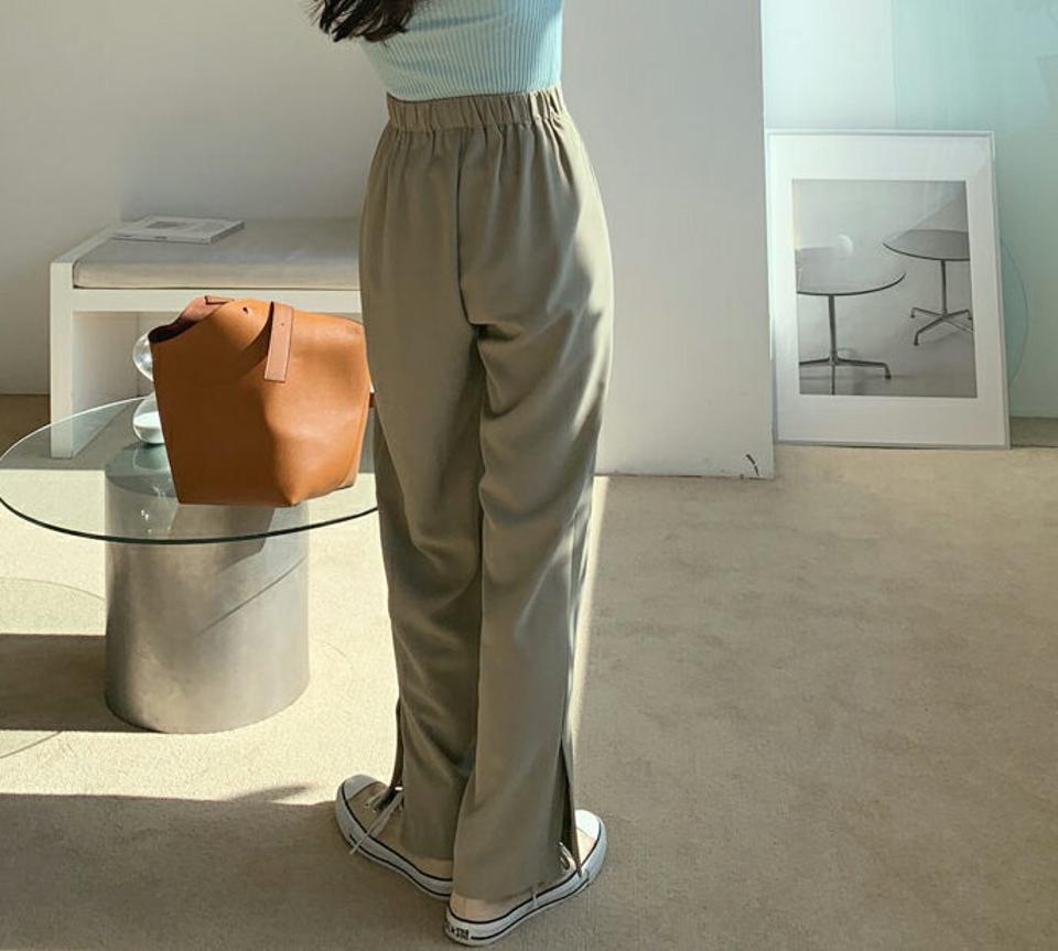 スリットワイドスラックス・全4色・t61628 レディース 【pt】【韓国 ファッション ボトムス パンツ スラックス ロング スリム ベーシック ワイド ツータック ハイウエスト 足長 細身 10分丈 十分丈 ストレート カジュアル 無地 秋 冬】