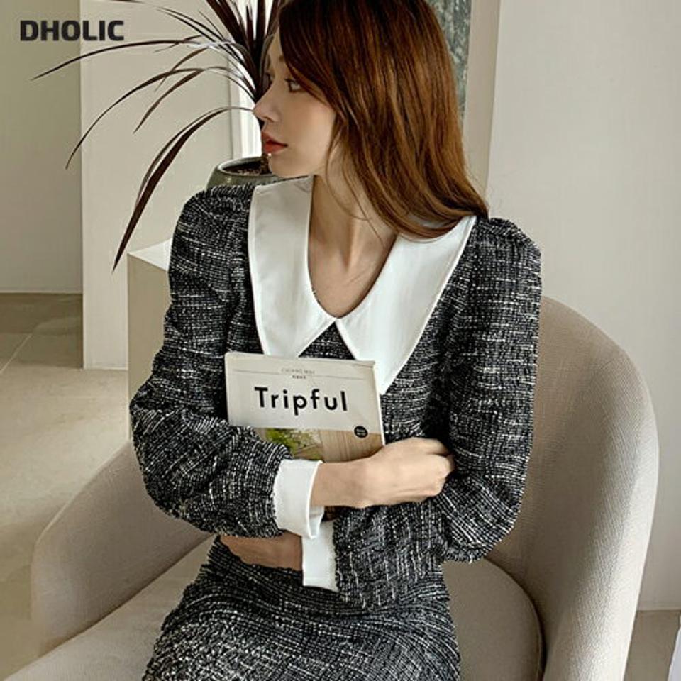 ツイード配色カラーブラウス・全3色・t66990 レディース 【bl】【トップス ブラウス 長袖 ツイード 大人 シック 高級感 きれいめ ツイードブラウス 配色 秋 冬 韓国 ファッション】【ハイホリHIHOLLI】