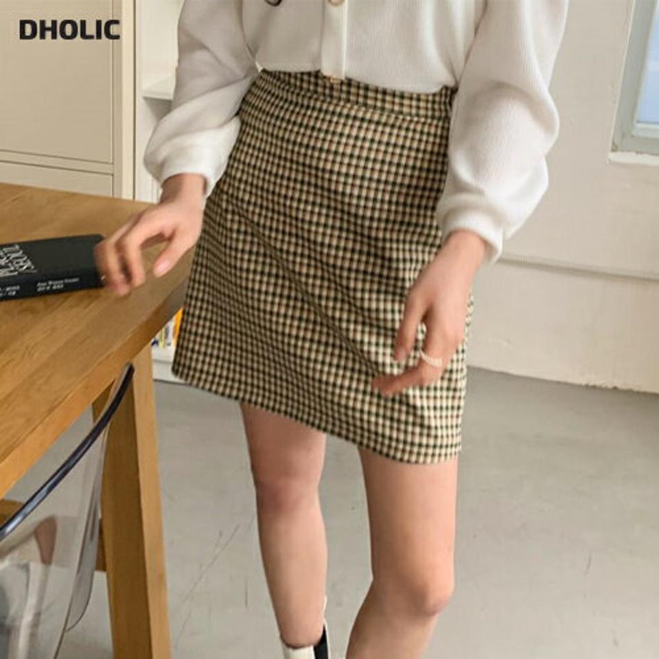 チェックミニスカート・全2色・t63164 レディース 【sk】【韓国 ファッション ボトムス スカート ミニ ミニスカート チェック パターン バックゴム サイドジップ カジュアル 体型カバー シンプル デイリー 秋 冬】【NIJU】