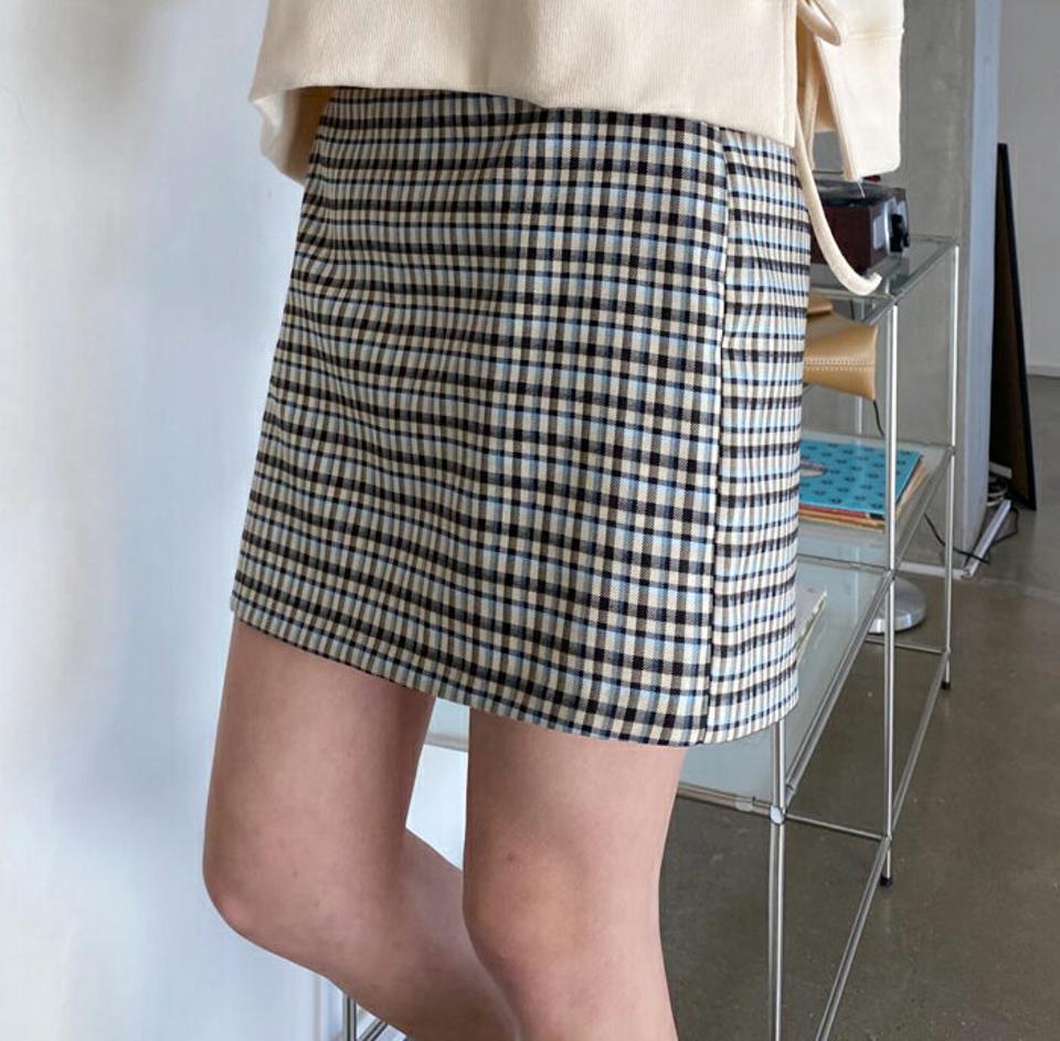 チェックミニスカート・全2色・t63164 レディース 【sk】【韓国 ファッション ボトムス スカート ミニ ミニスカート チェック パターン バックゴム サイドジップ カジュアル 体型カバー シンプル デイリー 秋 冬】【NIJU】