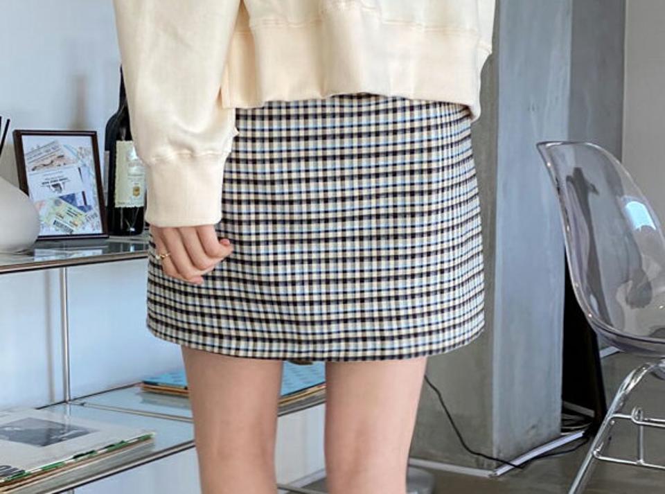 チェックミニスカート・全2色・t63164 レディース 【sk】【韓国 ファッション ボトムス スカート ミニ ミニスカート チェック パターン バックゴム サイドジップ カジュアル 体型カバー シンプル デイリー 秋 冬】【NIJU】