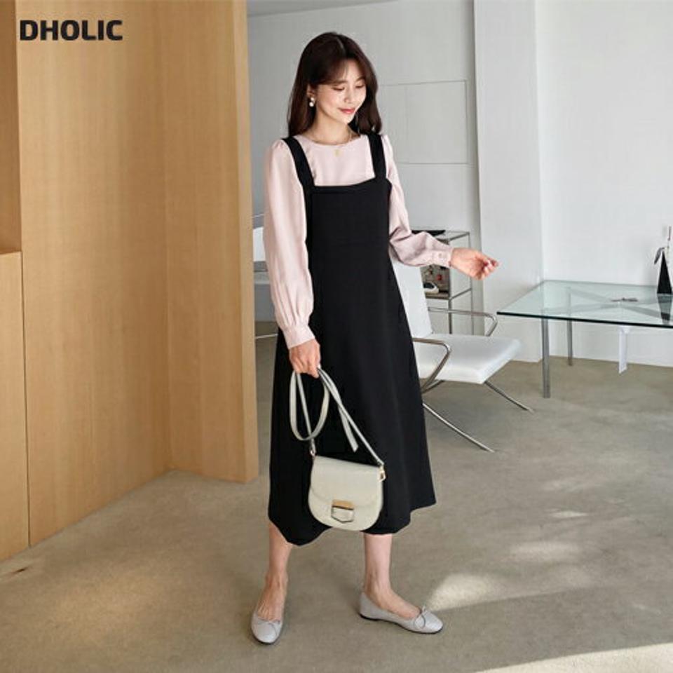 スクエアスリーブレスワンピース・全2色・t61620 レディース 【ops】【韓国 ファッション ワンピース ロング ロングワンピース カジュアル モダン スクエアネック スリーブレス バックファスナー Aライン キャミソール 細身 体型カバー 秋 冬】