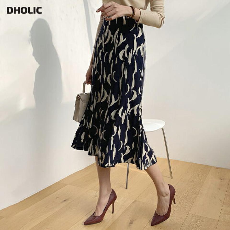 フレア配色パターンスカート・全3色・b67041 レディース 【sk】【スカート ロング ロングスカート フレア フレアスカート 総柄 モダン 大人 シック 秋 冬 韓国 ファッション】【ハイホリHIHOLLI】