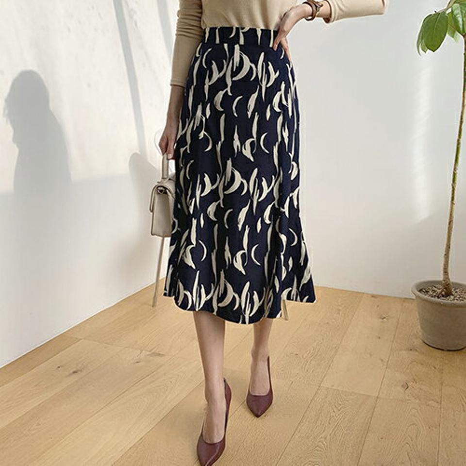 フレア配色パターンスカート・全3色・b67041 レディース 【sk】【スカート ロング ロングスカート フレア フレアスカート 総柄 モダン 大人 シック 秋 冬 韓国 ファッション】【ハイホリHIHOLLI】