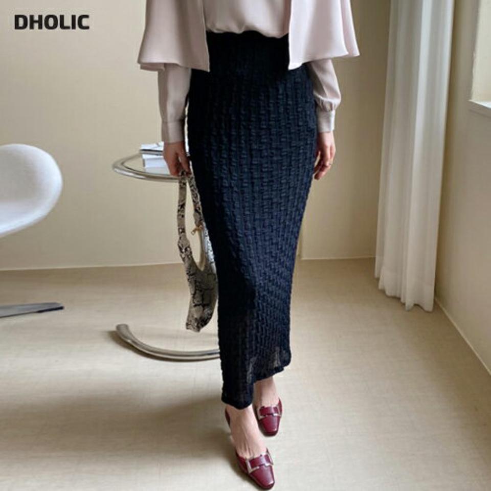 ウェーブラインHラインスカート・全2色・t66965 レディース 【sk】【スカート ロング ロングスカート Hライン ウェーブ 透け感 シアー シースルー フェミニン 大人 ウエストゴム シフォン 秋 冬 韓国 ファッション】【ハイホリHIHOLLI】