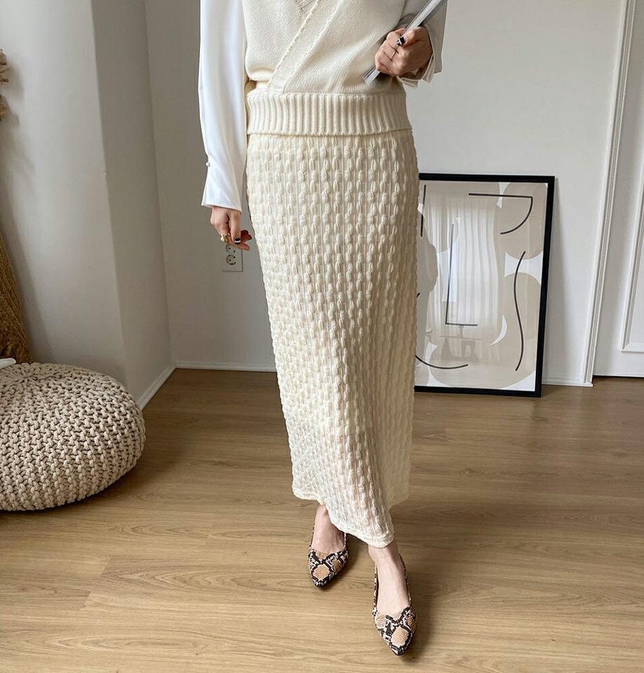 ウェーブラインHラインスカート・全2色・t66965 レディース 【sk】【スカート ロング ロングスカート Hライン ウェーブ 透け感 シアー シースルー フェミニン 大人 ウエストゴム シフォン 秋 冬 韓国 ファッション】【ハイホリHIHOLLI】