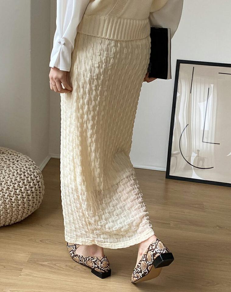 ウェーブラインHラインスカート・全2色・t66965 レディース 【sk】【スカート ロング ロングスカート Hライン ウェーブ 透け感 シアー シースルー フェミニン 大人 ウエストゴム シフォン 秋 冬 韓国 ファッション】【ハイホリHIHOLLI】