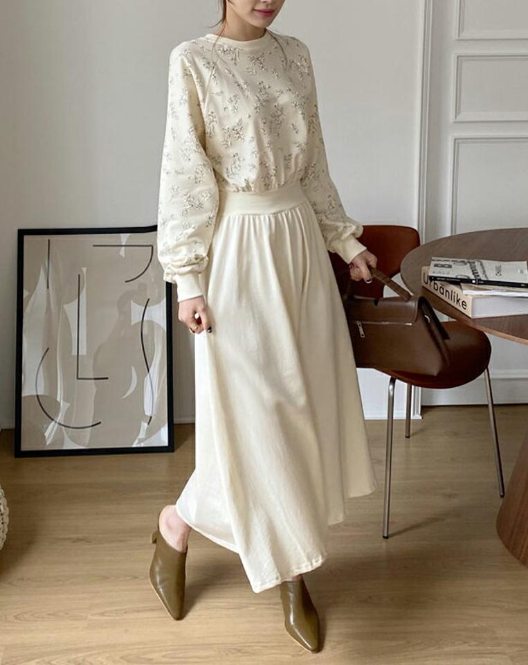 【只今10%OFF】フラワースウェットワンピース・全3色・b66952 レディース 【ops】【ワンピース ロング ロングワンピース 長袖 スウェット 花柄 フラワー カジュアル 大人 可愛い かわいい 秋 冬 韓国 ファッション】【ハイホリHIHOLLI】