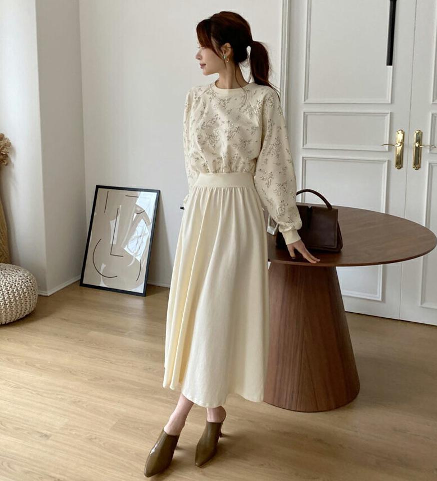 【只今10%OFF】フラワースウェットワンピース・全3色・b66952 レディース 【ops】【ワンピース ロング ロングワンピース 長袖 スウェット 花柄 フラワー カジュアル 大人 可愛い かわいい 秋 冬 韓国 ファッション】【ハイホリHIHOLLI】