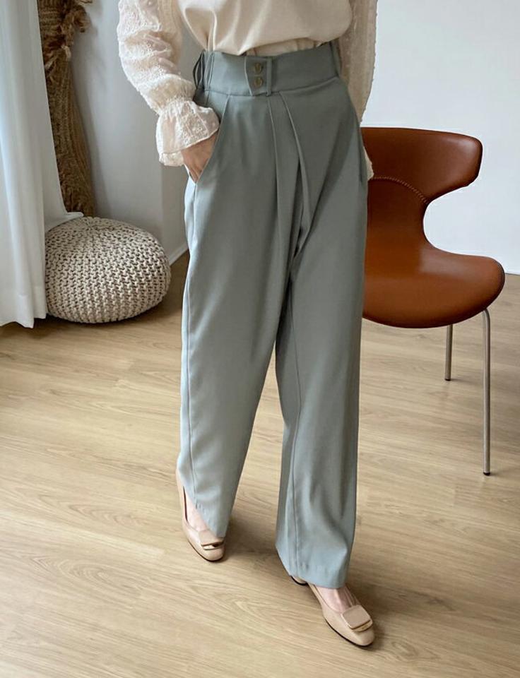 サイドツーボタンスラックス・全3色・t66967 レディース 【pt】【スラックス パンツ ズボン ロングパンツ 単色 無地 カジュアル 大人 秋 冬 韓国 ファッション】【ハイホリHIHOLLI】