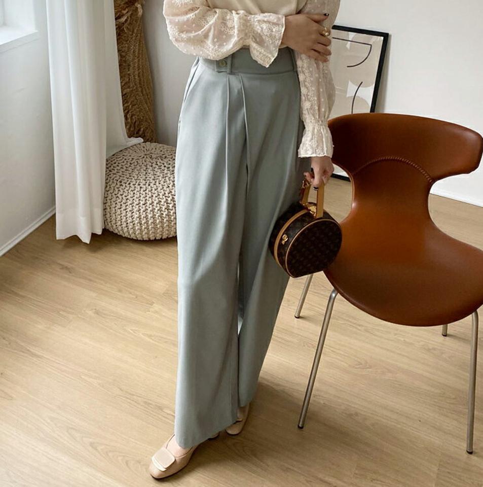 サイドツーボタンスラックス・全3色・t66967 レディース 【pt】【スラックス パンツ ズボン ロングパンツ 単色 無地 カジュアル 大人 秋 冬 韓国 ファッション】【ハイホリHIHOLLI】