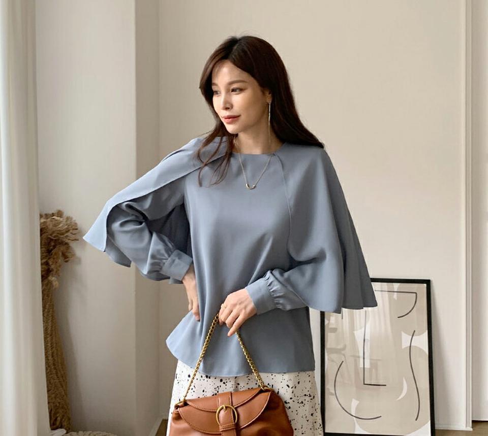 【只今10%OFF】ケープディテールブラウス・全3色・t66958 レディース 【bl】【トップス ブラウス 長袖 ケープ 体型カバー フェミニン 大人 単色 無地 シック きれいめ 秋 冬 韓国 ファッション】【ハイホリHIHOLLI】