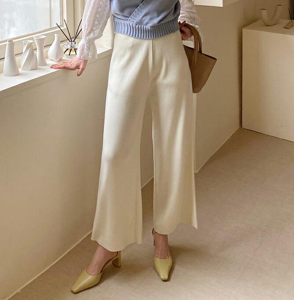 ニットパンツ・全3色・t66970 レディース 【pt】【パンツ ズボン ロングパンツ ニット ニットパンツ ウエストゴム 単色 無地 シンプル ベーシック カジュアル 大人 秋 冬 韓国 ファッション】【ハイホリHIHOLLI】