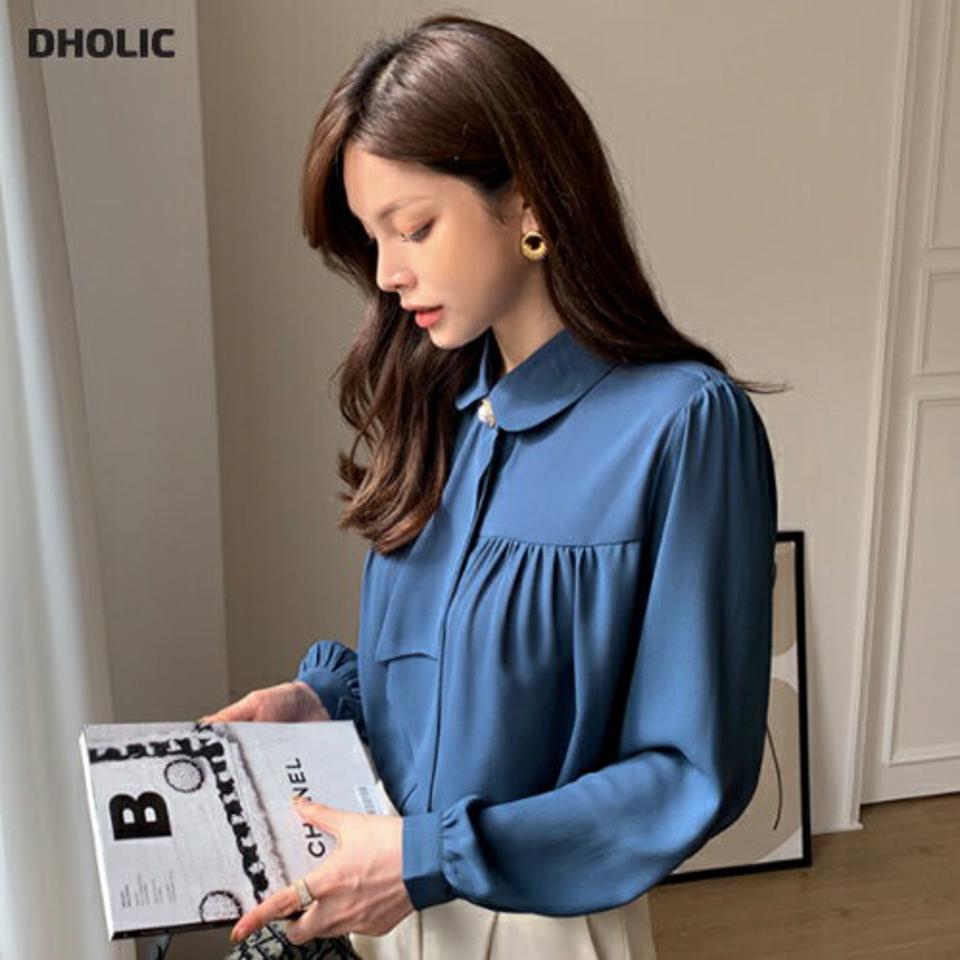 リボン付パールボタンブラウス・全3色・b66959 レディース 【bl】【トップス ブラウス 長袖 パールボタン りぼん リボン フェミニン 可愛い かわいい オフィスカジュアル きれいめ 秋 冬 韓国 ファッション】【ハイホリHIHOLLI】