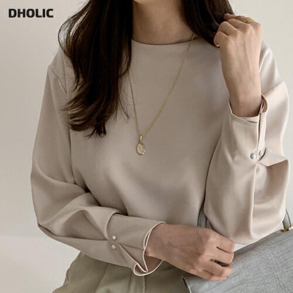 【只今10%OFF】スリーブボタンブラウス・全3色・t66951 レディース 【bl】【トップス ブラウス 長袖 スリーブボタン 単色 無地 シンプル 大人 オフィスカジュアル 秋 冬 韓国 ファッション】【ハイホリHIHOLLI】