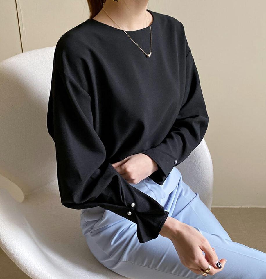 【只今10%OFF】スリーブボタンブラウス・全3色・t66951 レディース 【bl】【トップス ブラウス 長袖 スリーブボタン 単色 無地 シンプル 大人 オフィスカジュアル 秋 冬 韓国 ファッション】【ハイホリHIHOLLI】