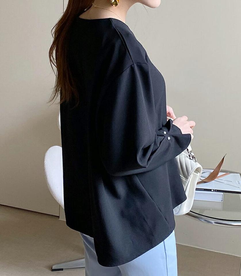 【只今10%OFF】スリーブボタンブラウス・全3色・t66951 レディース 【bl】【トップス ブラウス 長袖 スリーブボタン 単色 無地 シンプル 大人 オフィスカジュアル 秋 冬 韓国 ファッション】【ハイホリHIHOLLI】