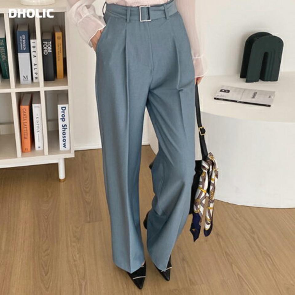ベルト付ワイドスラックス・全2色・b66961 レディース 【pt】【スラックス パンツ ズボン ロングパンツ ワイドスラックス ワイドパンツ 単色 無地 シンプル 大人 オフィスカジュアル 秋 冬 韓国 ファッション】【ハイホリHIHOLLI】