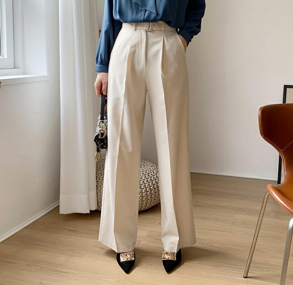 ベルト付ワイドスラックス・全2色・b66961 レディース 【pt】【スラックス パンツ ズボン ロングパンツ ワイドスラックス ワイドパンツ 単色 無地 シンプル 大人 オフィスカジュアル 秋 冬 韓国 ファッション】【ハイホリHIHOLLI】