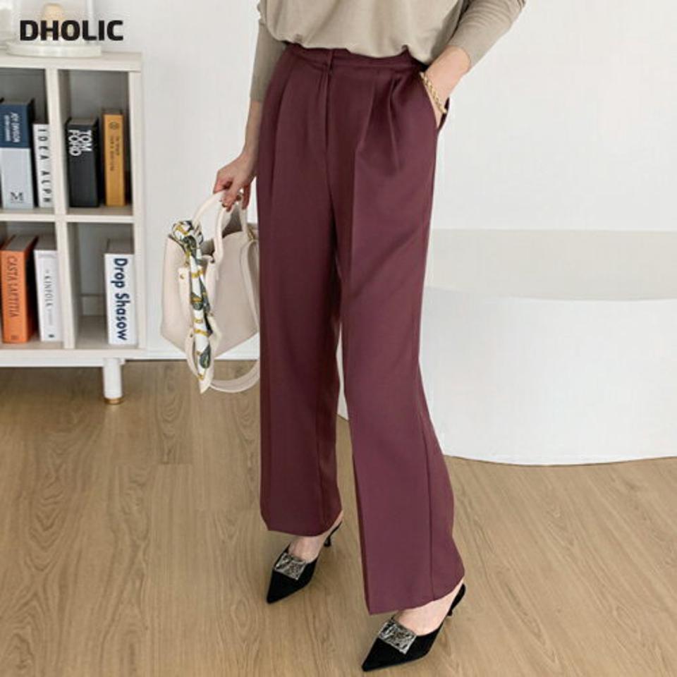 バックゴムタックスラックス・全5色・t66960 レディース 【pt】【スラックス パンツ ズボン ロングパンツ タック 単色 無地 シンプル 大人 ベーシック オフィスカジュアル 秋 冬 韓国 ファッション】【ハイホリHIHOLLI】