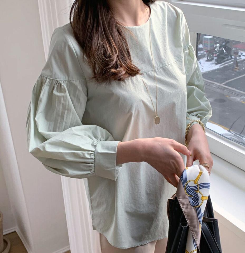 パフスリーブブラウス・全3色・b66955 レディース 【bl】【トップス ブラウス 長袖 パフスリーブ パフ袖 ボリューム袖 単色 無地 シンプル きれいめ 大人ガーリー 秋 冬 韓国 ファッション】【ハイホリHIHOLLI】