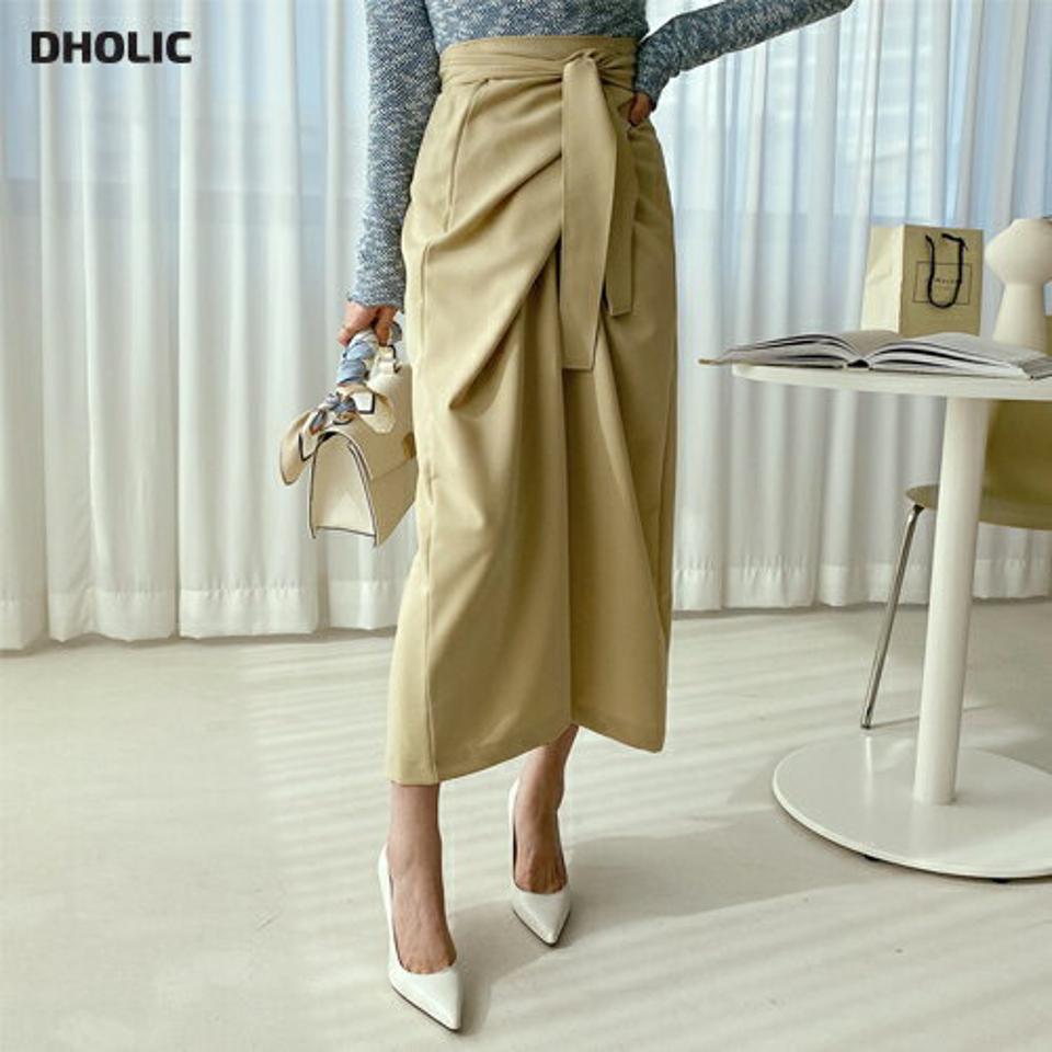 ラップロングスカート・全3色・t66935 レディース 【sk】【スカート ロング ロングスカート ラップデザイン ラップスカート 大人 フェミニン Hライン きれいめ スリット 単色 無地 秋 冬 韓国 ファッション】【ハイホリHIHOLLI】