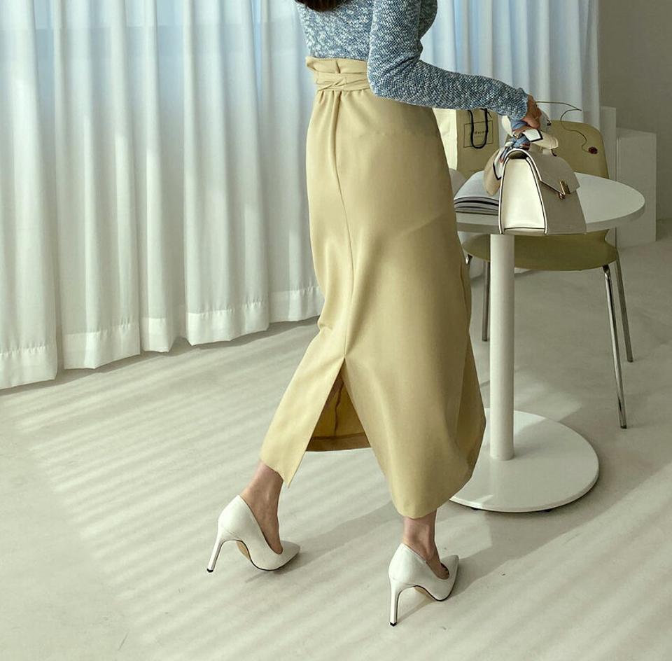 ラップロングスカート・全3色・t66935 レディース 【sk】【スカート ロング ロングスカート ラップデザイン ラップスカート 大人 フェミニン Hライン きれいめ スリット 単色 無地 秋 冬 韓国 ファッション】【ハイホリHIHOLLI】