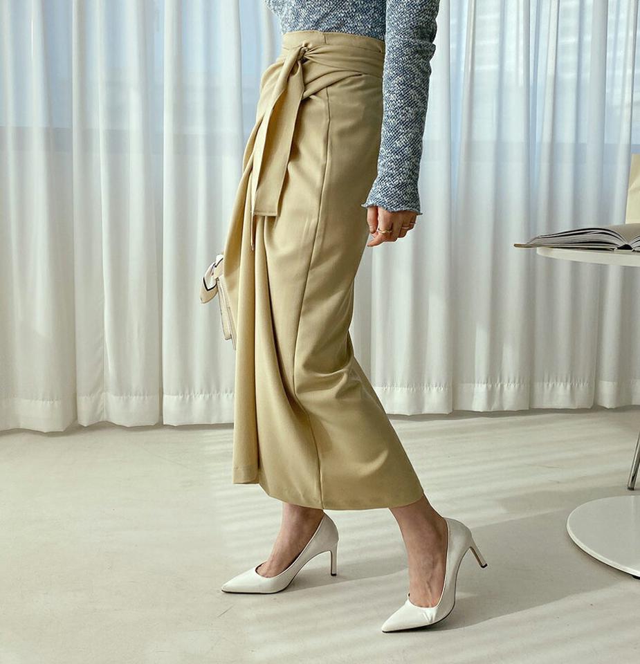 ラップロングスカート・全3色・t66935 レディース 【sk】【スカート ロング ロングスカート ラップデザイン ラップスカート 大人 フェミニン Hライン きれいめ スリット 単色 無地 秋 冬 韓国 ファッション】【ハイホリHIHOLLI】