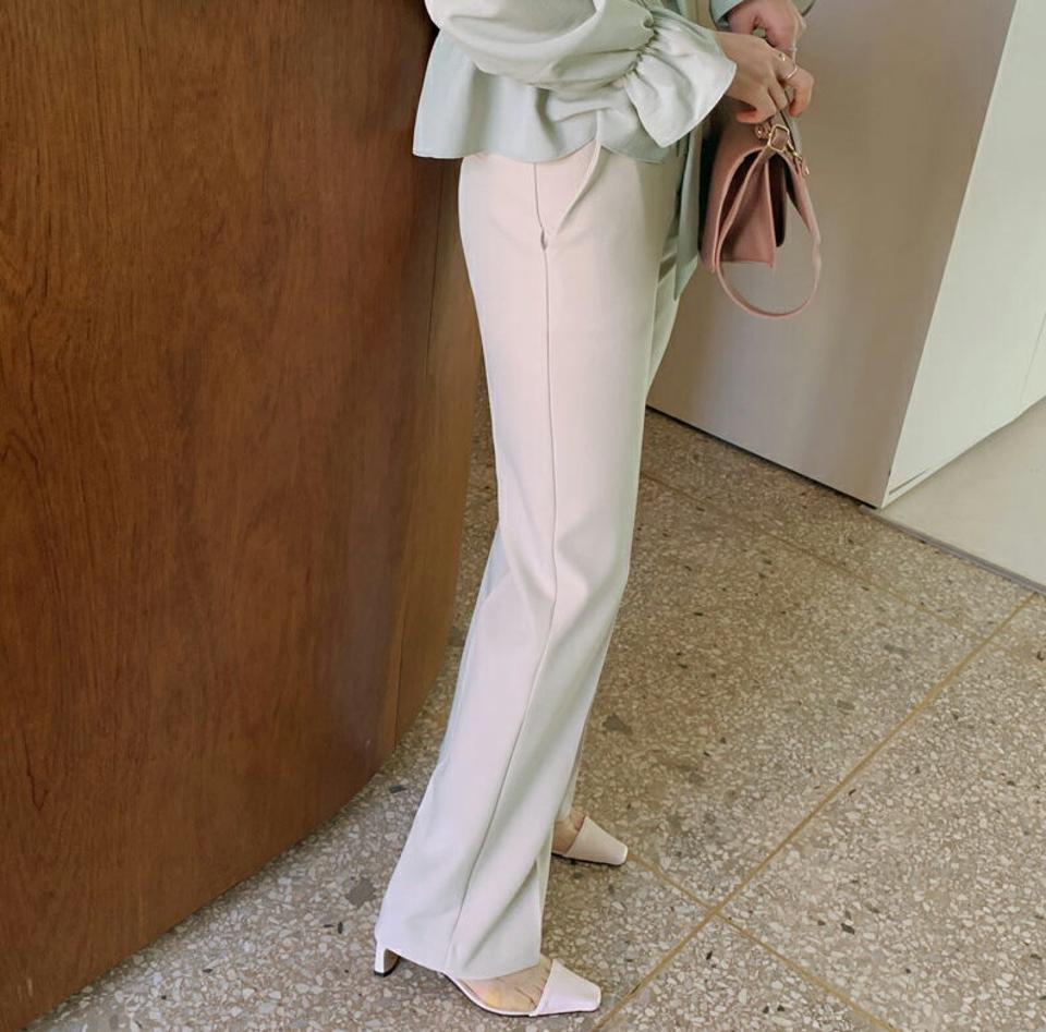 セミブーツカットスラックス・全4色・t66929 レディース 【pt】【スラックス パンツ ズボン ロングパンツ ブーツカット 単色 無地 シンプル ベーシック 大人 オフィスカジュアル きれいめ 秋 冬 韓国 ファッション】【ハイホリHIHOLLI】