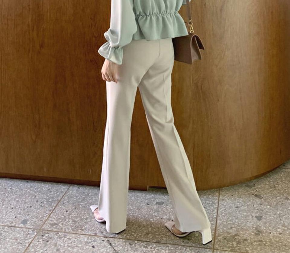 セミブーツカットスラックス・全4色・t66929 レディース 【pt】【スラックス パンツ ズボン ロングパンツ ブーツカット 単色 無地 シンプル ベーシック 大人 オフィスカジュアル きれいめ 秋 冬 韓国 ファッション】【ハイホリHIHOLLI】