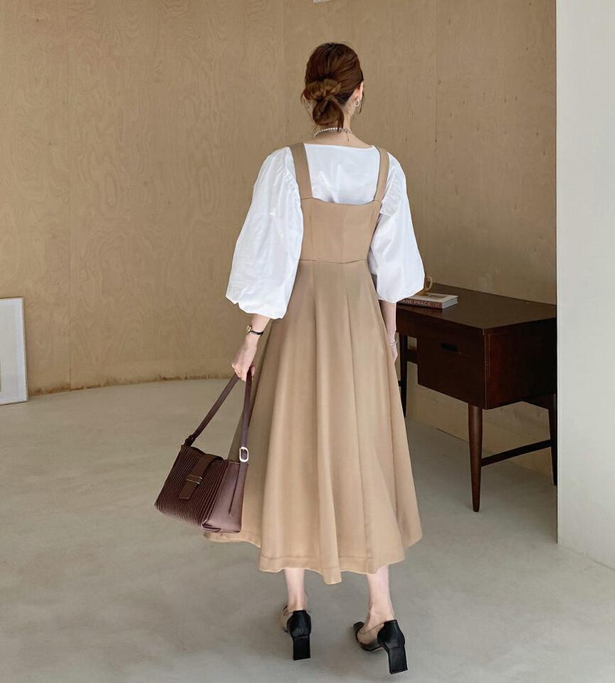 【送料無料】スクエアネックダブルボタンワンピース・全2色・b66918 レディース 【ops】【ワンピース ロング ロングワンピース スリーブレス ノースリーブ レイヤード スクエアネック 大人 可愛い かわいい 秋 冬 韓国 ファッション】【ハイホリHIHOLLI】