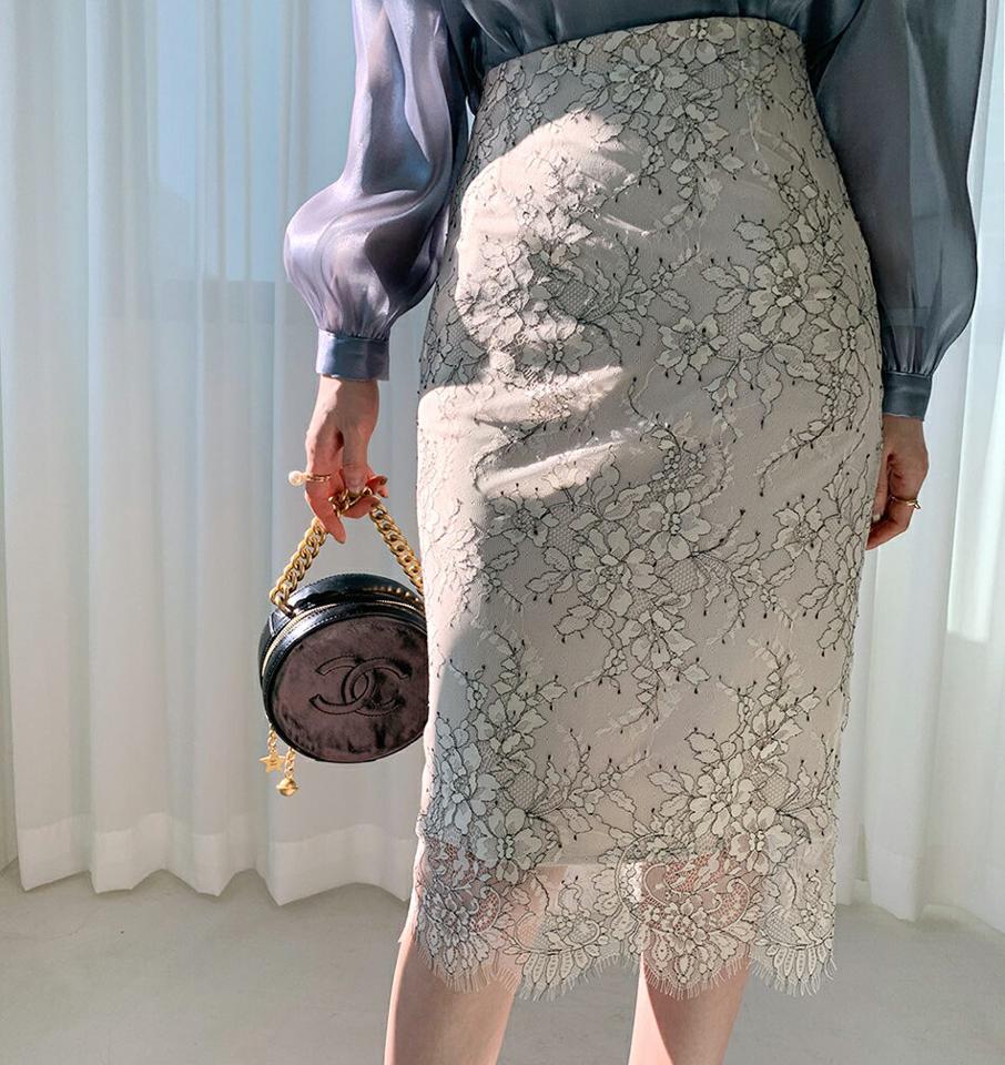 即日配送 ≪人気商品再入荷≫フローラルレーススカート・全2色・t66932 レディース 【sk】 スカート ミディ丈 ミディスカート 総レース レース フラワー 花柄 フェミニン きれいめ 透け感 大人 セクシー Hライン 秋 冬 韓国ファッション ハイホリHIHOLLI